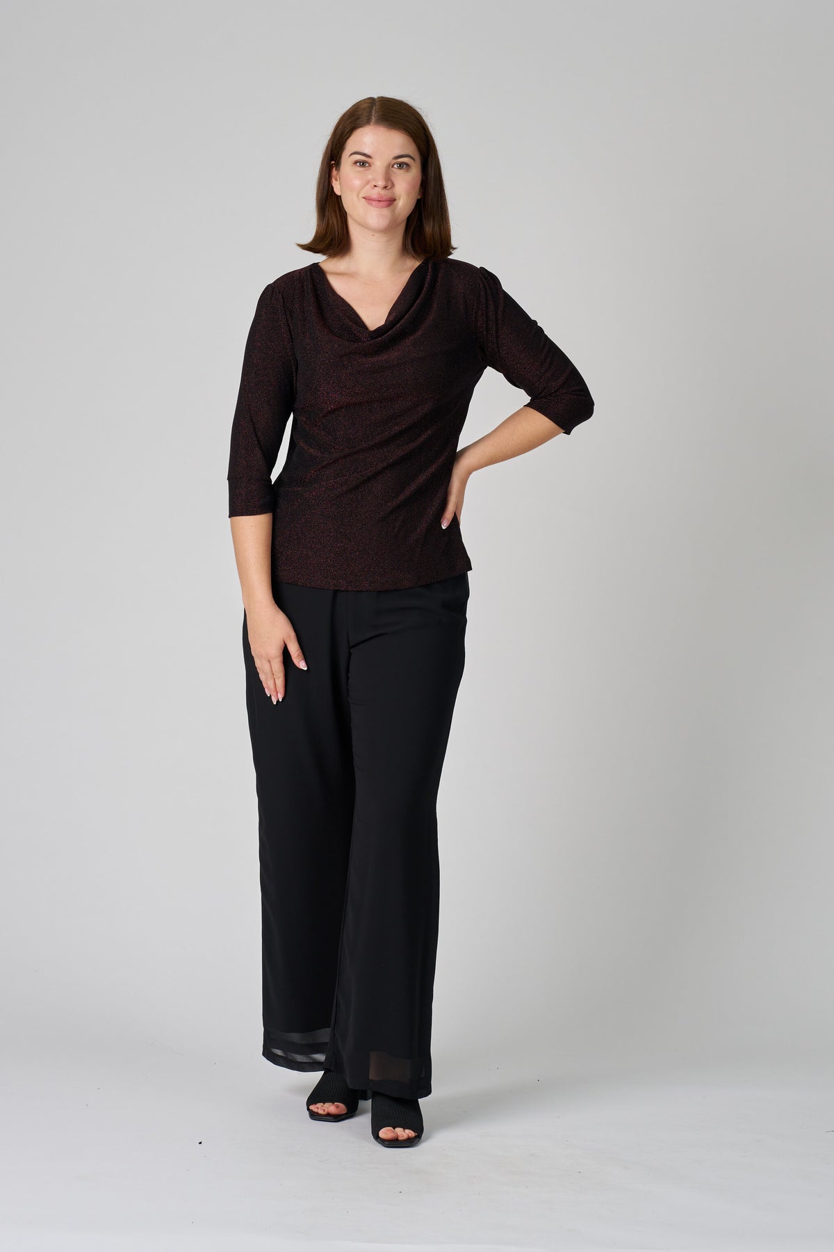 FG9521A-Sparkle Knit Cowl Top