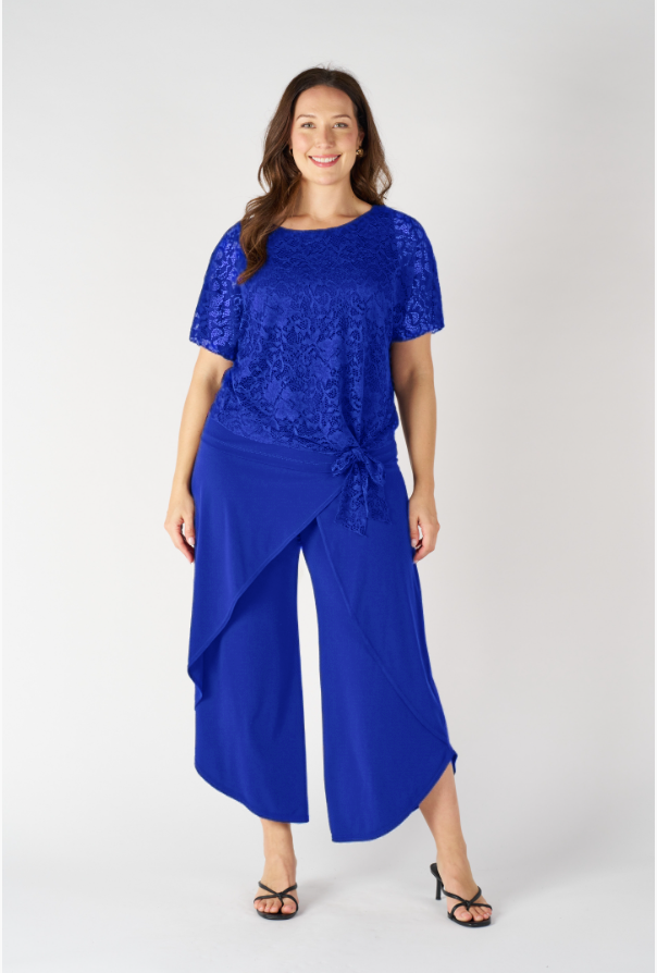 Julianna Flattering Lace Overlay Top with Tie-Front