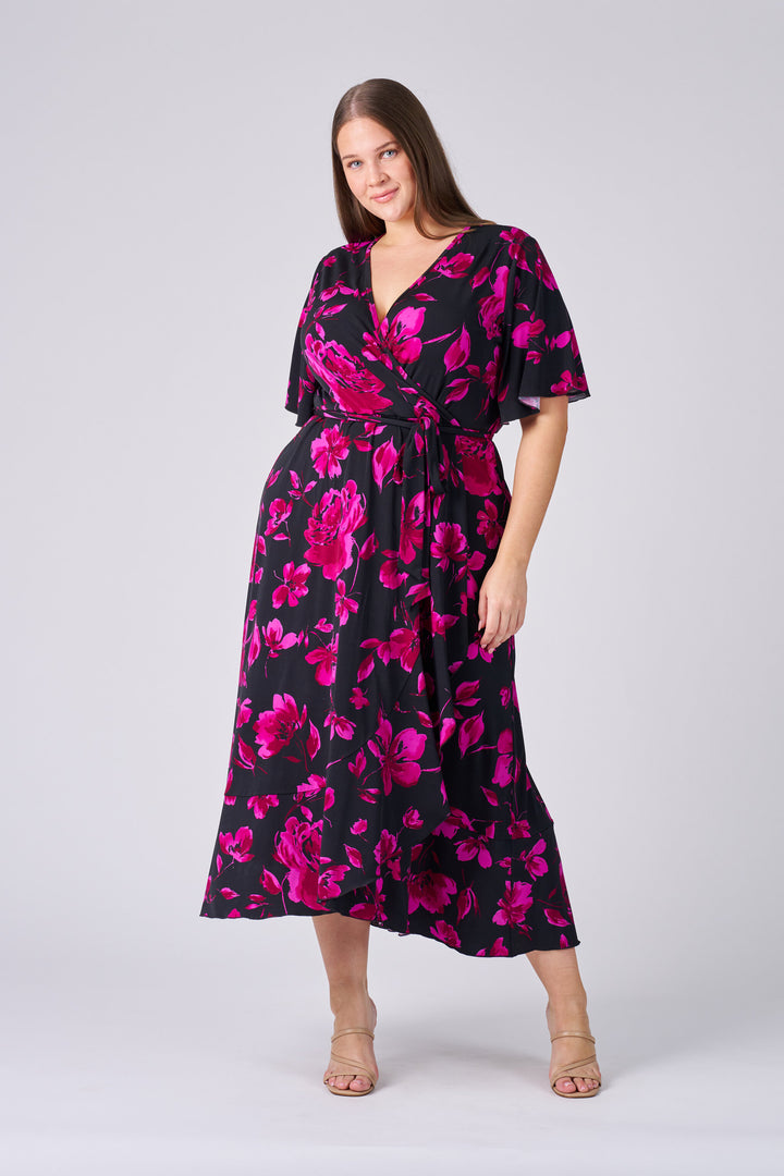 bold blooms embroidered dress Kyra | Maxi Dress | Fuchsia Bloom Pink Floral - Boho Relaxed Fit Balloon-Sleeved Gauze Cotton main image 1