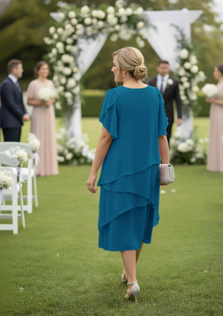 Flounce Layered Chiffon Dress - Elegant Wedding Guest Attire