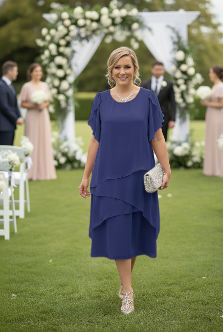 Flounce Layered Chiffon Dress - Elegant Wedding Guest Attire