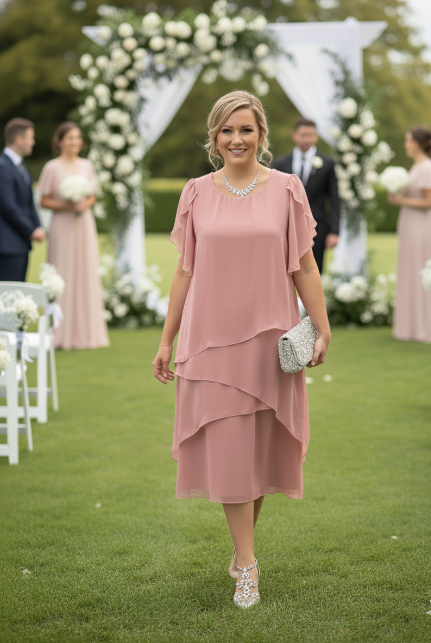 Flounce Layered Chiffon Dress - Elegant Wedding Guest Attire