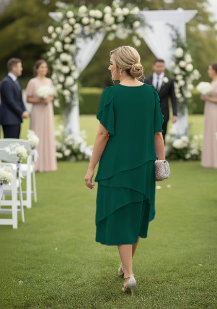 Flounce Layered Chiffon Dress - Elegant Wedding Guest Attire