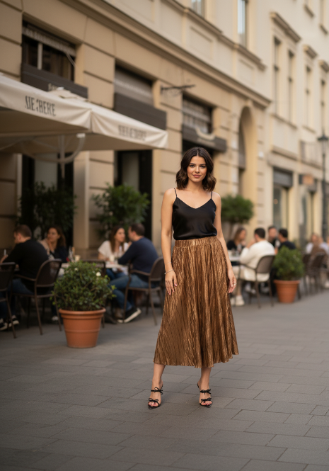 Metallic Pleat Pull On Skirt for All Occasions