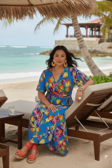 Amelia Tropical Bloom Wrap Dress