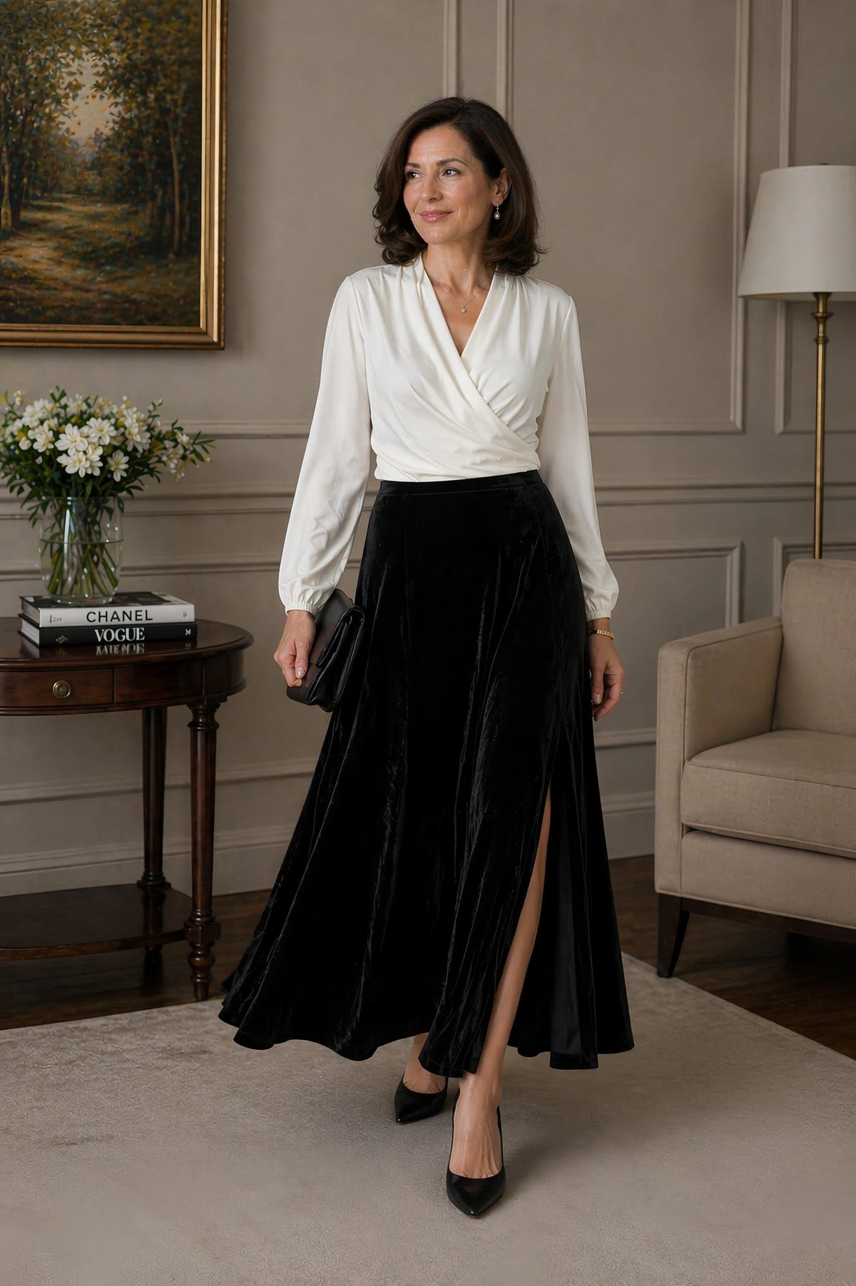 Velvet Maxi Skirt with Side Slit