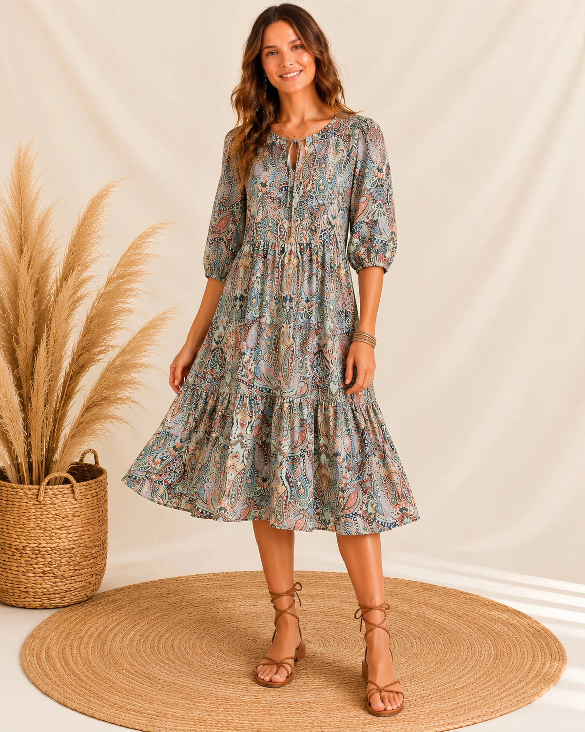 Paisley Cotton Midi Dress